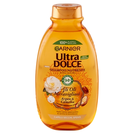 Garnier Ultra Dolce Shampoo Meraviglioso all'olio d'argan e di camelia per capelli secchi, 300 ml